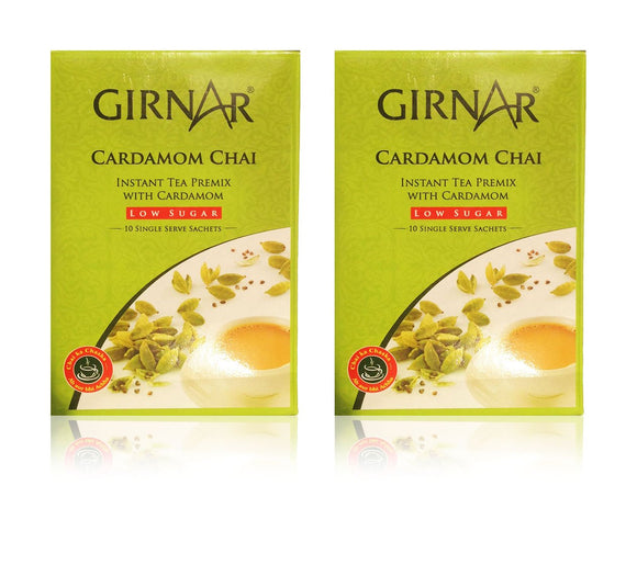 Girnar Instant Premix Cardomom Chai (Low Sugar) - 80 Grams, 10 Sachets - Pack of 2