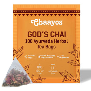 Chaayos Ayurveda Herbal Tea (God's Chai) Tea Bags - 100 Pyramid Tea Bags | 21 Natural Herbs | 100% Natural Immunity Booster | Herbal Tea Bags 100 Pcs | Detox Tea | Green Tea | Tea