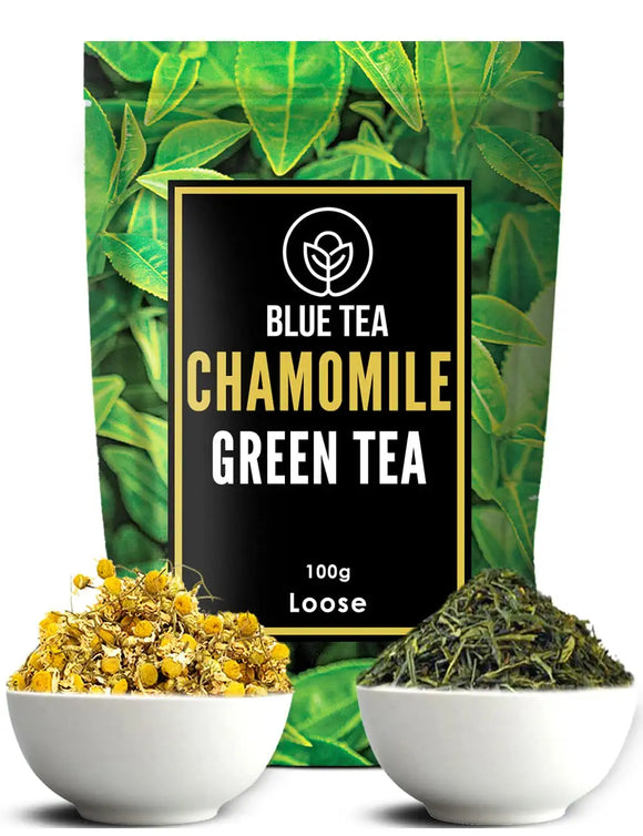 BLUE TEA - Chamomile Green Tea - 100g || RELAX TEA || Chamomile Flower blended with Whole Leaf Green Tea - Premium Zipper pack