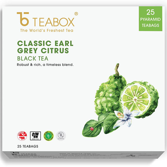 Teabox Classic Earl Grey Black Tea Bags 25 Pieces | Blend with Natural Bergamont Flavor | Strong & Highly Flavorful
