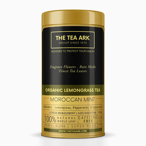 The Tea Ark Lemongrass Tea with Moroccan Mint (Spearmint) & Peppermint, Caffeine Free Herbal Tea, for Stress Relief, Daily Detox & Digestion Support (25 Cups), 50 Gms (Pouch Pack) (Tin)