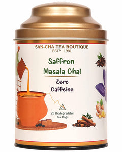 Sancha Tea Boutique, Saffron Masala Chai, Caffeine Free Chai, Pure Herbal Tea Blend, 25 Pyramid Tea Bags, Chai Masala, Kesar Tea, Kesar Chai, Saffron Tea