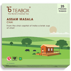 Teabox Assam Masala Chai 25 Tea Bags | Strong Assam CTC Tea enriched with Cardamom, Cinnamon, Clove, Ginger and Black Pepper