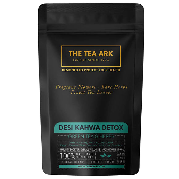 The Tea Ark Detox Desi Kahwa Green Tea, Herbs & Rock Salt | Natural Body Cleanse, Immunity Booster & Weight Management for Men Women (50 Cups),100 Gms (Pouch)