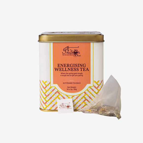 The Indian Chai – Energising Wellness Tea 30 Pyramid Tea Bags with Yerba Mate, Ashwagandha, Ginkgo Biloba, Panax Ginseng, Nettle etc. for Energy, Focus, Digestion and Weight Loss, Herbal Tea