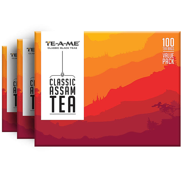 TE-A-ME Classic Assam Black Tea, Pack of 3 Boxes with 100 Tea Bags in Each Box (3 Boxes x 100 Tea Bags = 300 Tea Bags) - 100% Natural Ingredients, Robust Flavour, Strong Chai | 2 Grams of Premium Black Assam Tea in Each Tea Bag