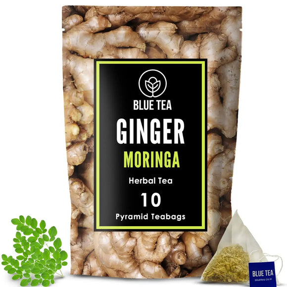 BLUE TEA - Ginger Moringa Tea Bags - 10 TB || SUPER DIGESTIVE || Ginger Tea - Caffeine-free Herbal Tea– Eco Conscious Zipper