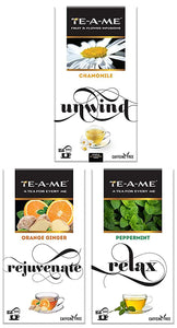 TE-A-ME Chamomile Infusion Tea, 25 Infusion Tea Bags (2 Flavored Bags Free) - Orange Ginger Herbal Infusion Tea, Pack of 25 Tea Bags - Peppermint Infusion, 25 Tea Bags (3 Flavored Bags Free)