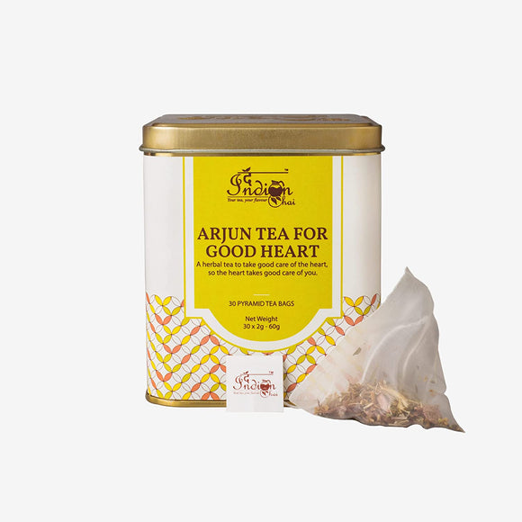 The Indian Chai - Arjun Tea for Good Heart 30 Pyramid Tea Bags with Arjun Bark, Ashwagandha, Bhahmi, Shankhpushpi for Cholesterol, Blood Pressure, Herbal Tea