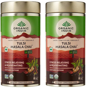 Organic India Tulsi Masala Chai 100 GM Tin- (Pack of 2)