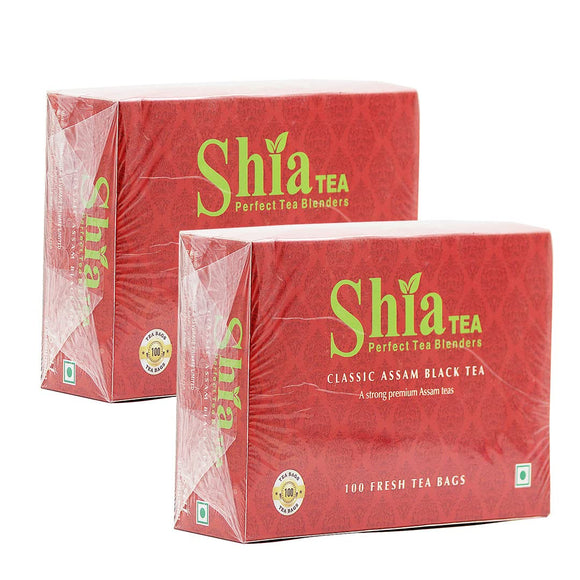 Shia Tea Strong Assam Black Tea 100 Tea Bags | Premium Black Tea of Upper Assam & North Combo offer of 2 Boxes