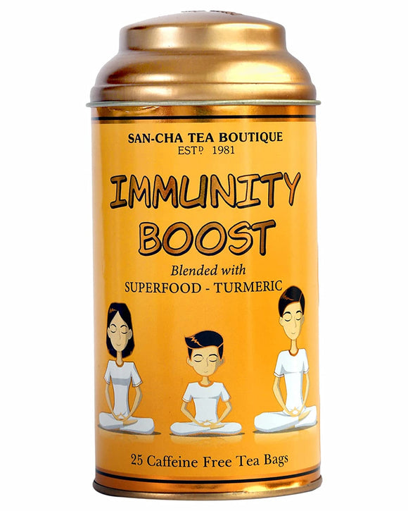 Sancha Tea Boutique Immunity Boost Herbal Tea Bags, Superfood Turmeric Blend 25 Pyramid Tea Bags, Caffeine Free, Biodegradable Tea Bags