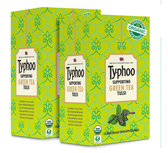 Typhoo Organic Supporting Green Tea Tulsi (25 Tea Bags) (Pack of 2)