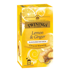 Twinings Lemon and Ginger, 25 Teabags, Infusion Tea, Warming, Ginger Spice and Zesty Lemon Flavour