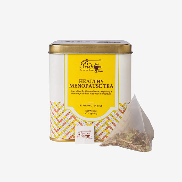 The Indian Chai – Healthy Menopause Tea 30 Pyramid Tea Bags with Raspberry Leaves, Red Clover Flower, Vetiver Root, Guggul etc for Irritability, Hot Flashes & Night Sweats Relief