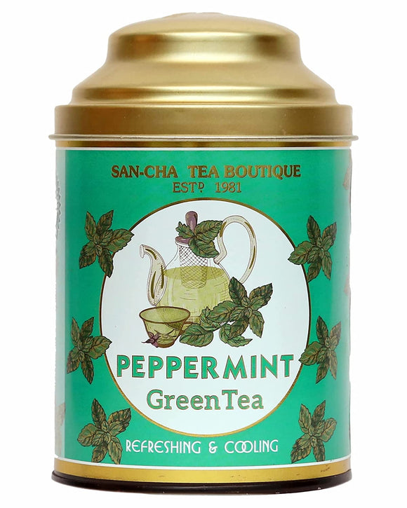 Sancha Tea Boutique Peppermint Green Tea, 100gm Loose Leaf Tea, Real Peppermint Leaves (100X3 Cups, Green Tea Immune, Low Bitterness, Zero Calories & Improves Metabolism