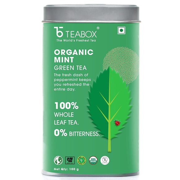 Teabox Organic Peppermint Herbal Tea Loose Leaves 100 Grams | Mint Green Tea For Feeling Refreshed | Made with 100% Whole Leaf & Natural Flavors, Brew Hot or Cold