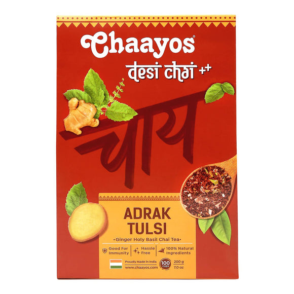 Chaayos Adrak Tulsi Tea - Premium Chai Patti for Stronger Immunity - 1kg (500 Cups) | Flavoured Tea | Black Tea | Ginger and Basil Masala Tea | Assam Tea | Chai Masala