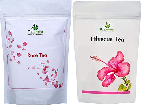 Tea Aroma - Rose Tea & Hibiscus Tea Combo, 50 Gm (Pack of 2)