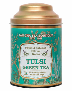Sancha Tea Boutique Tulsi Green Tea Bags (Pack of 25), Pyramid Tea Bags, Sweet Citrus Aroma, Natural Detox Tea, Green Tea Immune, Low Bitterness, Zero Calories & Improves Metabolism
