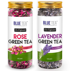 BLUE TEA -Combo - Rose Green Tea (100 Gram) & Lavender Green Tea | Whole Leaf with Shankhpushpi | 200 Gram