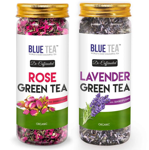 BLUE TEA -Combo - Rose Green Tea (100 Gram) & Lavender Green Tea | Whole Leaf with Shankhpushpi | 200 Gram
