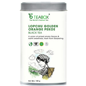 Teabox Darjeeling Lopchu Golden Orange Pekoe Black Tea Loose Leaves 100 Grams | Union of Prized Smoky Flavors and Earth Sweetness