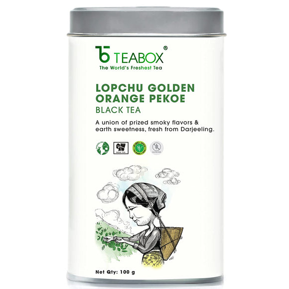 Teabox Darjeeling Lopchu Golden Orange Pekoe Black Tea Loose Leaves 100 Grams | Union of Prized Smoky Flavors and Earth Sweetness