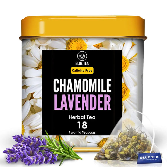 BLUE TEA - Chamomile Lavender Tea - 18 Premium Tea Bags | GOOD SLEEP TEA | Caffeine Free - Herbal Tea - Organic - Plastic Free Tea Bags - Premium Tin Pack
