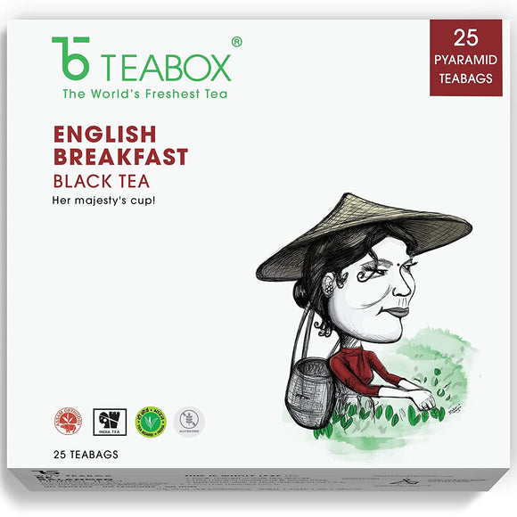 Teabox English Breakfast Black Tea Bags 25 Pieces | Classic Sweet-Smoky Tea with Robust Malty Aromas