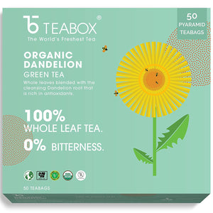 Teabox Dandelion Green Tea Bags 50 pcs | Made with 100% Whole Leaf & Natural Dandelion Roots | 2 Free Samples Included