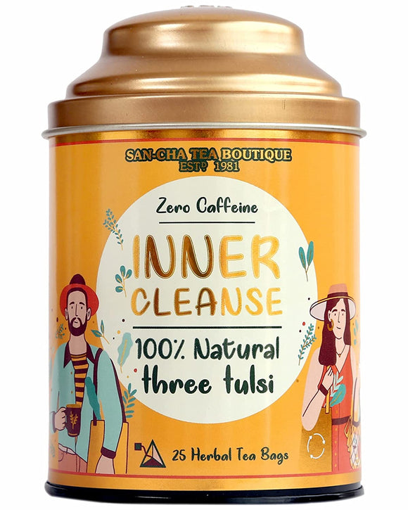 Sancha Tea Boutique Inner Cleanse Herbal Tea, Caffeine Free, (Pack of 25) 100% Biodegradable Tea Bags, 3 Tulsi Leaf Blend…