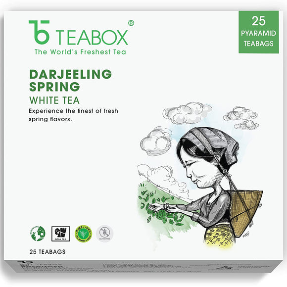 Teabox Fresh High Grown Darjeeling Special Spring White Tea Bags 25 Pieces | White Tea Blend of Floral-Fruity Aromas and A Silken Texture