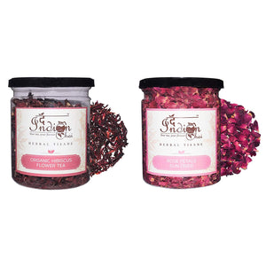 The Indian Chai - Organic Hibiscus Flower Tea and Rose Petals Sun Dried Combo, 50g Each, Herbal Tea, Caffeine Free