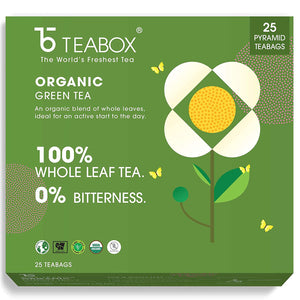 Teabox Organic Darjeeling Green Tea Bags 25 Pieces | For Weight Loss | Made with 100% Whole Leaf, Sourced from Highlands of Darjeeling | 2 Free Samples Included