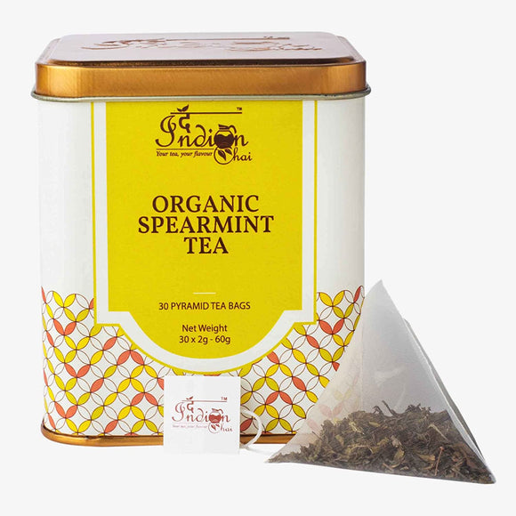 The Indian Chai - Spearmint Tea 30 Pyramid Tea Bags, Organic Herbal Tea for Stress, PCOD and PCOS