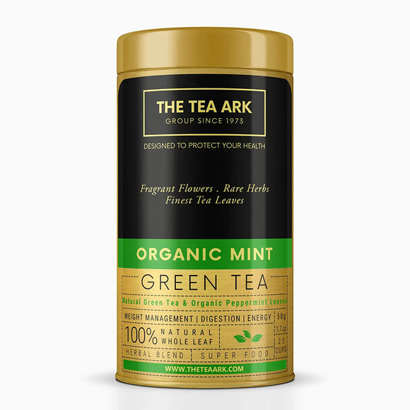 The Tea Ark Green Tea with Peppermint, Natural Herbal Tea for Weight Management, Digestion Support, Energy Booster, for Women Men (25 Cups), 50 Gms (Pouch Pack) (Tin)