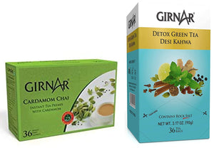 Girnar Instant Premix Cardamom (504g) & Girnar Detox Green Tea - Desi Kahwa (36 Tea Bags)