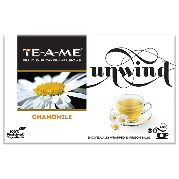 TE-A-ME Unwind Pure Chamomile | Herbal Infusion Tea | Pure Egyptian Chamomile Flowers | Subtle & Flowery | Light & Gentle Taste | Stress-Relief | 100 % Caffeine Free So Good Sleep, 20 Herbal Tea Bags