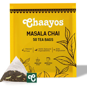 Chaayos Masala Chai Tea Bags - Premium Assam Black Tea with 100% Natural Spices - [50 Tea Bags]