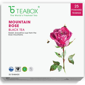 Teabox Mountain Rose Black Tea Bags 25 Pieces | A Floral Blend Of Black Tea, Cornflower, Cardamom & Rose