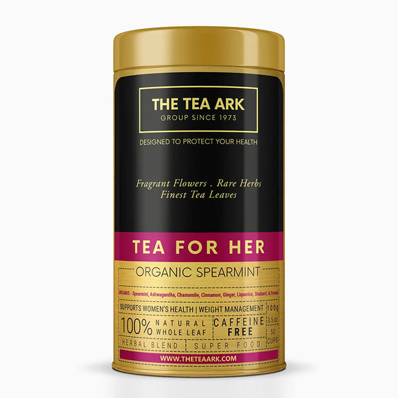 The Tea Ark Organic Spearmint Tea for PCOS PCOD, Herbal Tea for Women with (Shatavari & Fennel) Caffeine Free, Hormonal Balance, Reduce Unwanted Hair, Clear Acne (50 Cups),100 Grams (Tin)