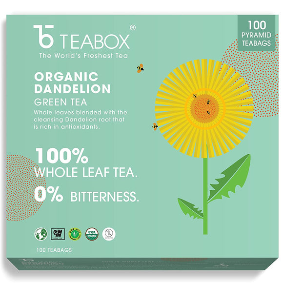 Teabox Organic Dandelion Green Tea Bags 100 pcs | Made with 100% Whole Leaf & Natural Dandelion Roots