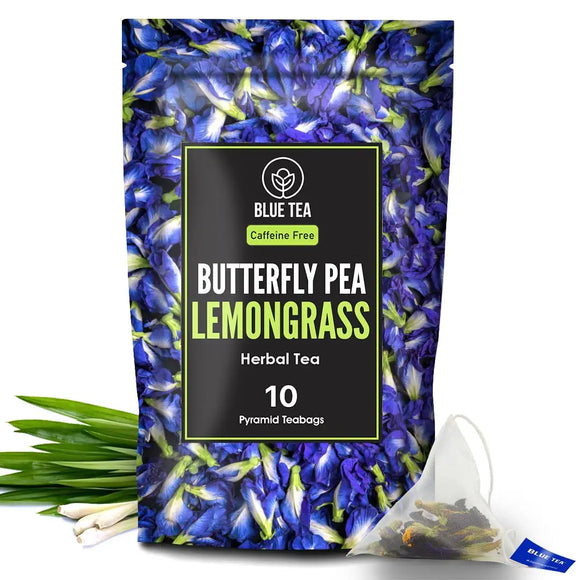 BLUE TEA - Butterfly Pea Flower Lemongrass | 10 Pyramid Tea Bags - NATURAL COLORANT for Food, Iced Teas | NON GMO | Gluten Free | For Gift | Non Toxic - Vegan || Premium Zipper Pack