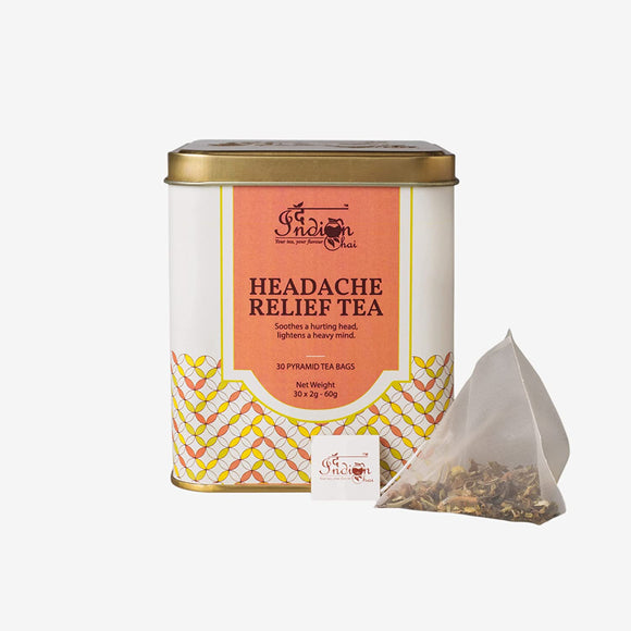 The Indian Chai - Headache Relief Tea 30 Pyramid Tea Bags with Lemon Balm, Lavender, Valerian Root , Chamomile, Peppermint for Head Ease.