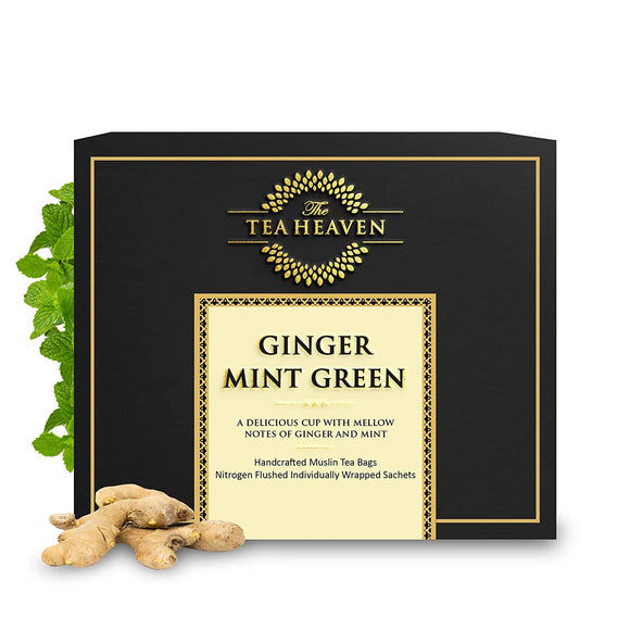 The Tea Heaven | Diwali Gift - Ginger Mint Green Tea-Soothes Stomach- 100 % Natural Ingredients 16 Tea Bags