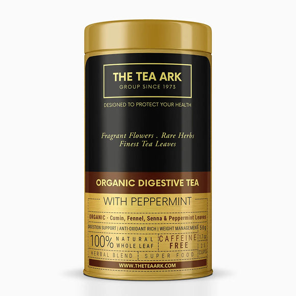 The Tea Ark Digestive Tea, Organic Cumin, Fennel, Senna & Peppermint Tea, Herbal Tea for Stomach Ease, Bloating, Weight Management, Relieves Gas & Healthy Digestion (25 Cups), 50 Gms (Tin)