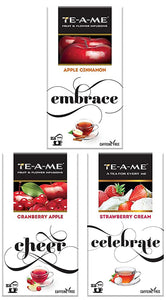 TE-A-ME Apple Cinnamon Infusion, 25 Tea Bags (2 Flavored Bags Free) - Cranberry Apple Infusion, 25 Tea Bags (2 Flavored Bags Free) - Strawberry Cream Infusion, 25 Tea Bags (3 Flavored Bags Free)