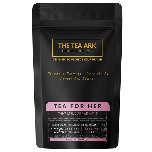 The Tea Ark Organic Spearmint Tea for PCOS PCOD, Herbal Tea for Women with (Shatavari & Fennel) Caffeine Free, Hormonal Balance, Reduce Unwanted Hair, Clear Acne (50 Cups),100 Grams (Pouch)