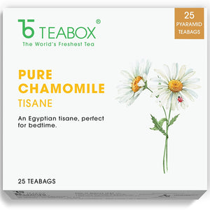 Teabox Pure Chamomile Tea | 25 Pyramid Tea Bags | For Stress Relief & Good Sleep, Made with Only 100 % Natural Chamomile Flowers | 0% Caffeine